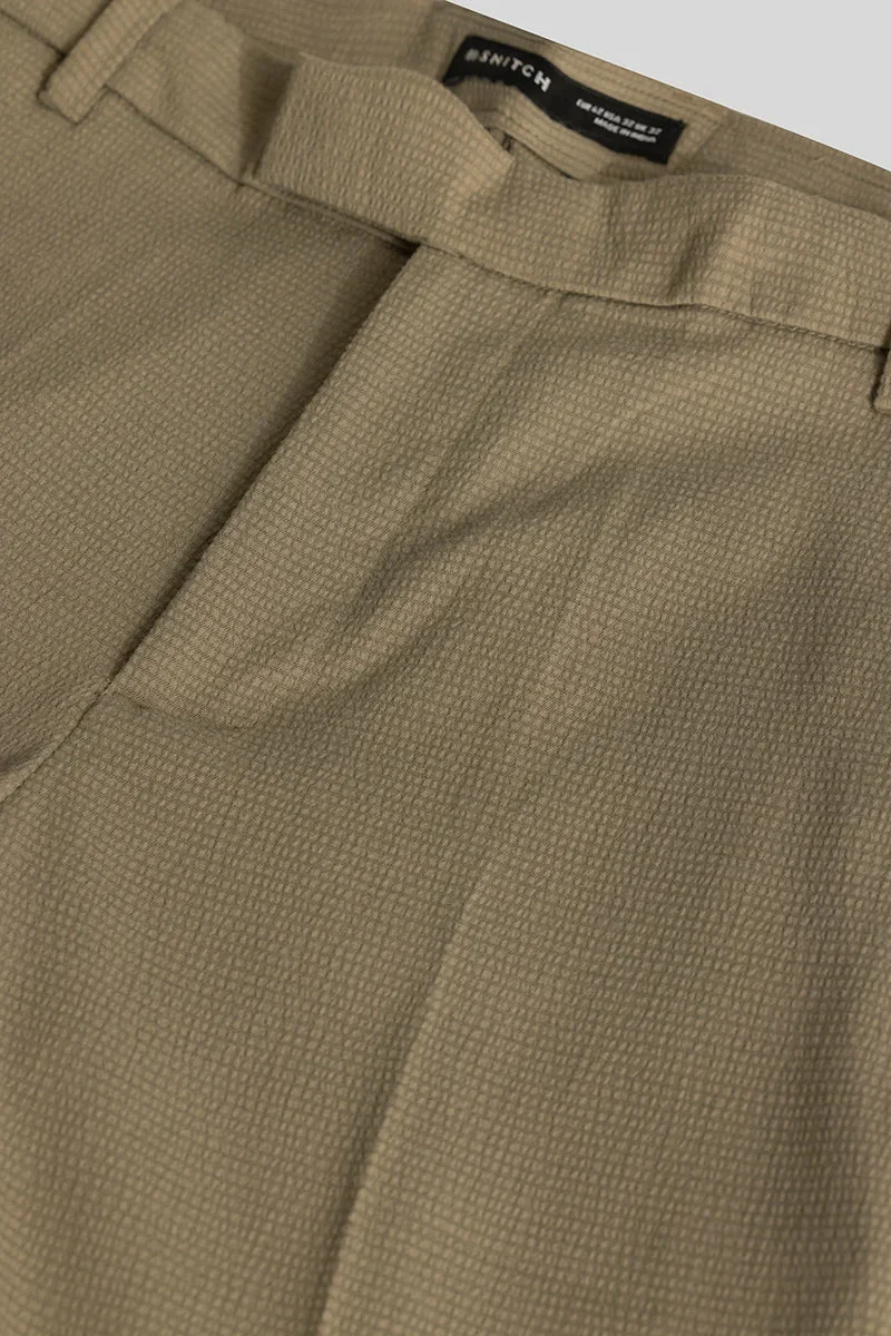 Snitch Khaki Yann Khaki Plain Slim Fit Trousers for Men | Best Price UAE